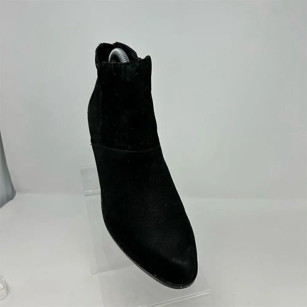 Eileen Fisher Black Leather Ankle Booties Size 7.5 Casual Back Zip Closure